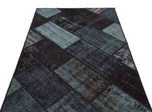 Black Over Dyed Patchwork Unique Rug 3'11'' x 5'11'' ft 120 x 180 cm