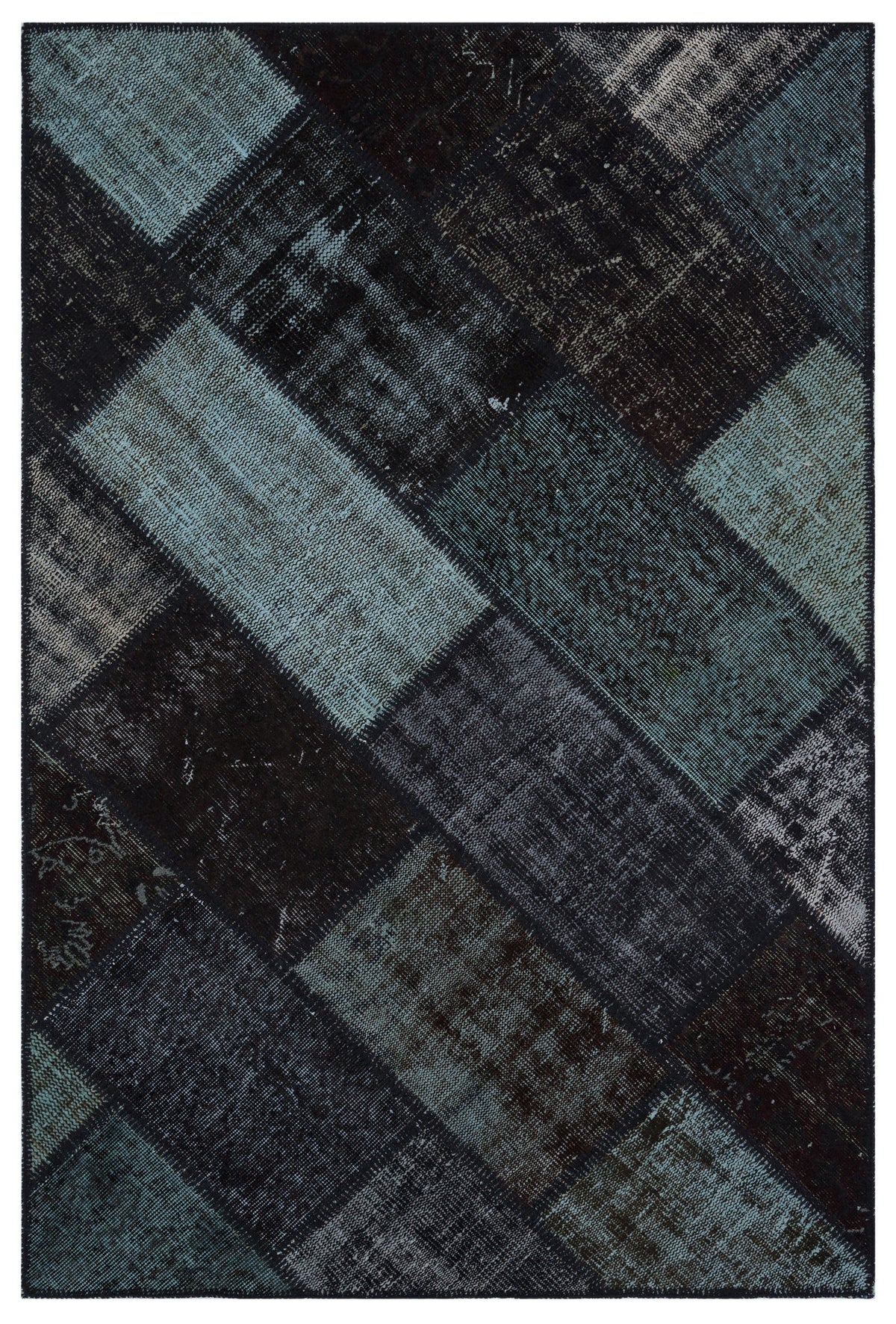 Black Over Dyed Patchwork Unique Rug 3&#39;11&#39;&#39; x 5&#39;11&#39;&#39; ft 120 x 180 cm