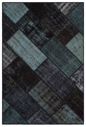 Black Over Dyed Patchwork Unique Rug 3'11'' x 5'11'' ft 120 x 180 cm