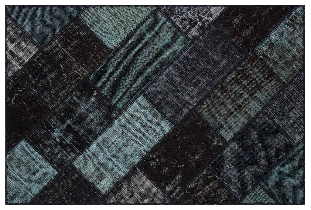 Black Over Dyed Patchwork Unique Rug 3'11'' x 5'11'' ft 120 x 180 cm
