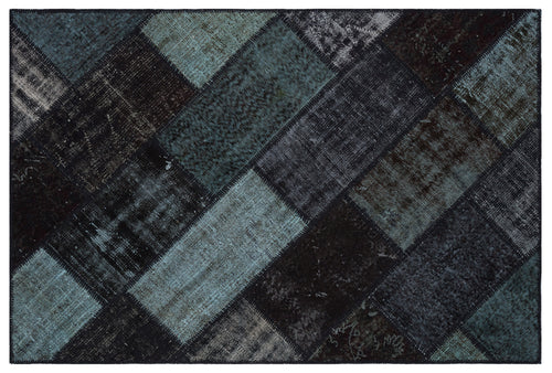 Black Over Dyed Patchwork Unique Rug 3'11'' x 5'11'' ft 120 x 180 cm