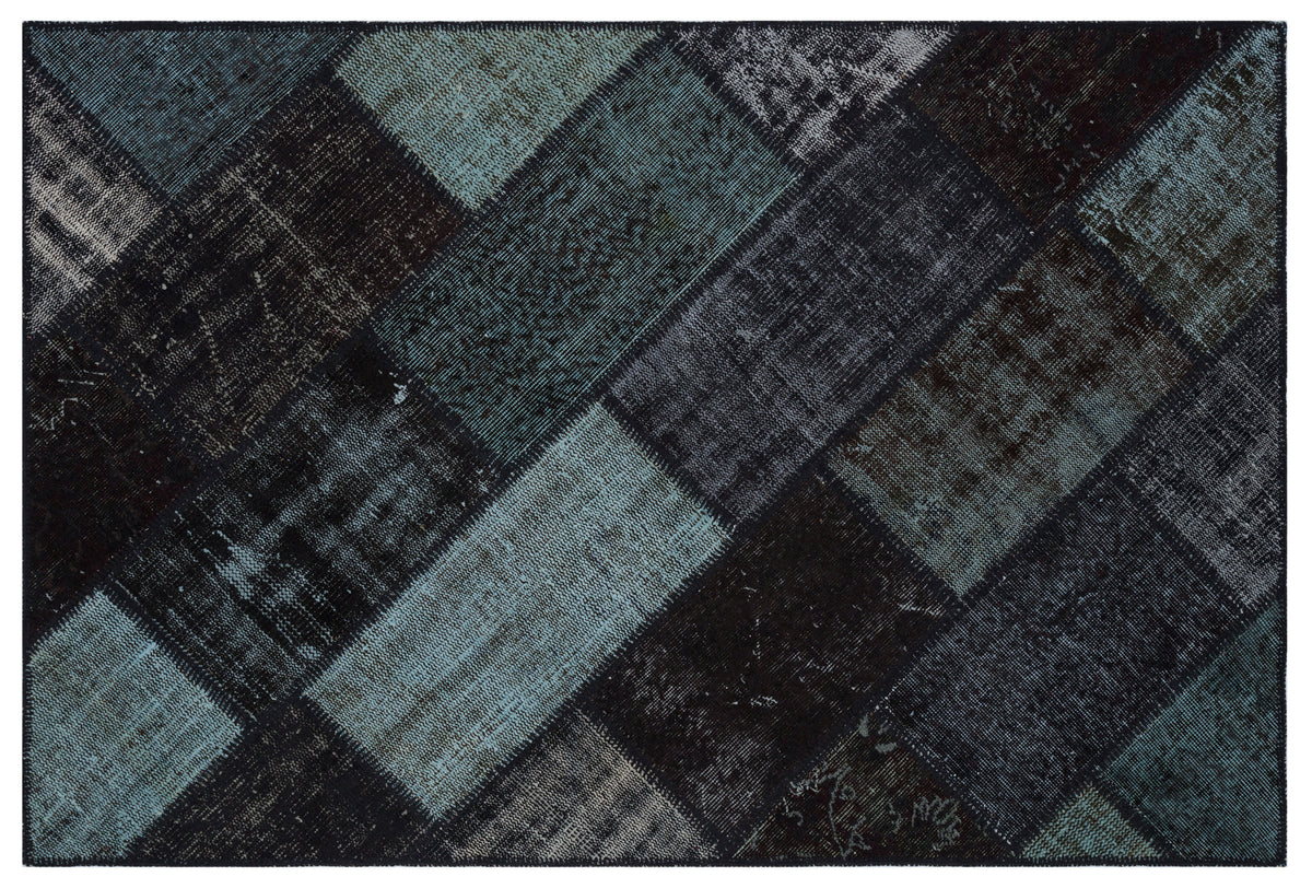 Black Over Dyed Patchwork Unique Rug 3&#39;11&#39;&#39; x 5&#39;11&#39;&#39; ft 120 x 180 cm