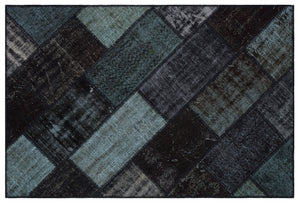 Black Over Dyed Patchwork Unique Rug 3'11'' x 5'11'' ft 120 x 180 cm