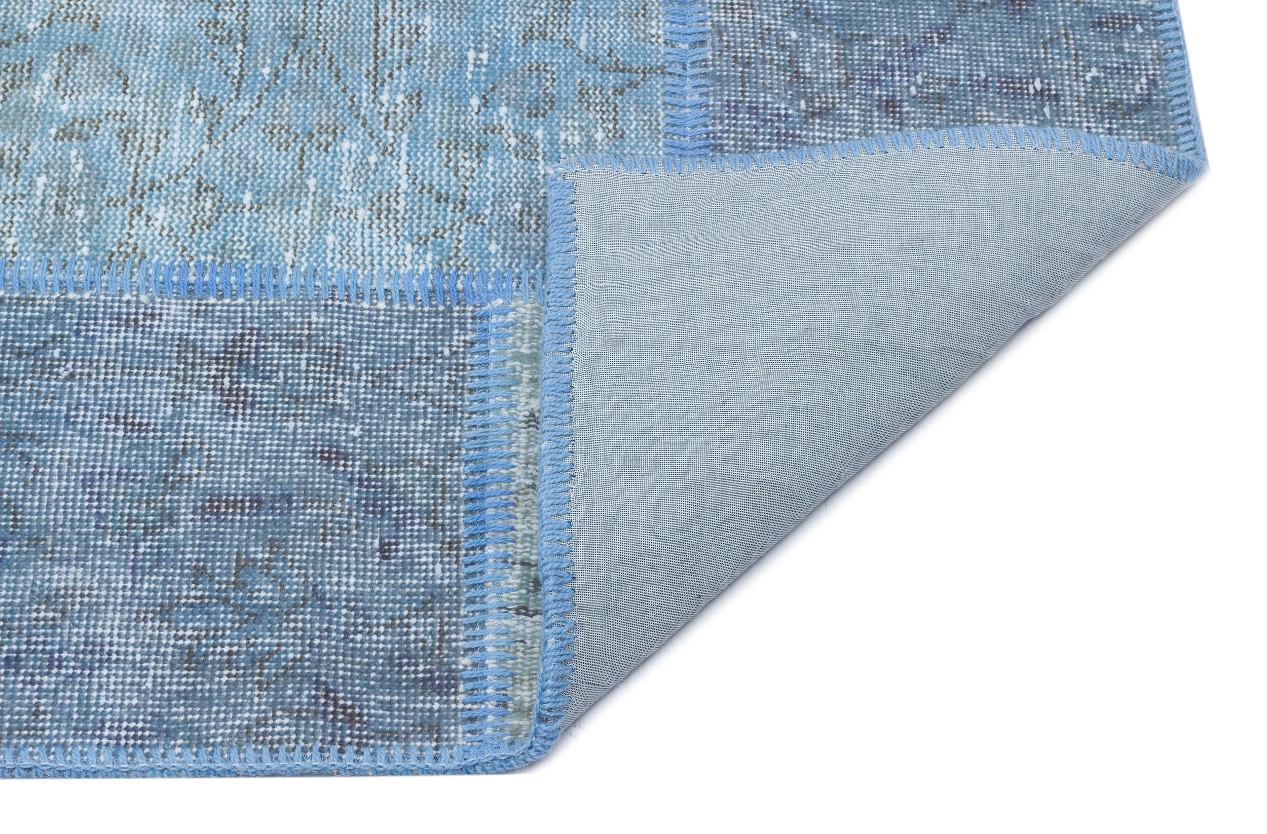 Blue Over Dyed Patchwork Unique Rug 3'11'' x 5'11'' ft 120 x 180 cm