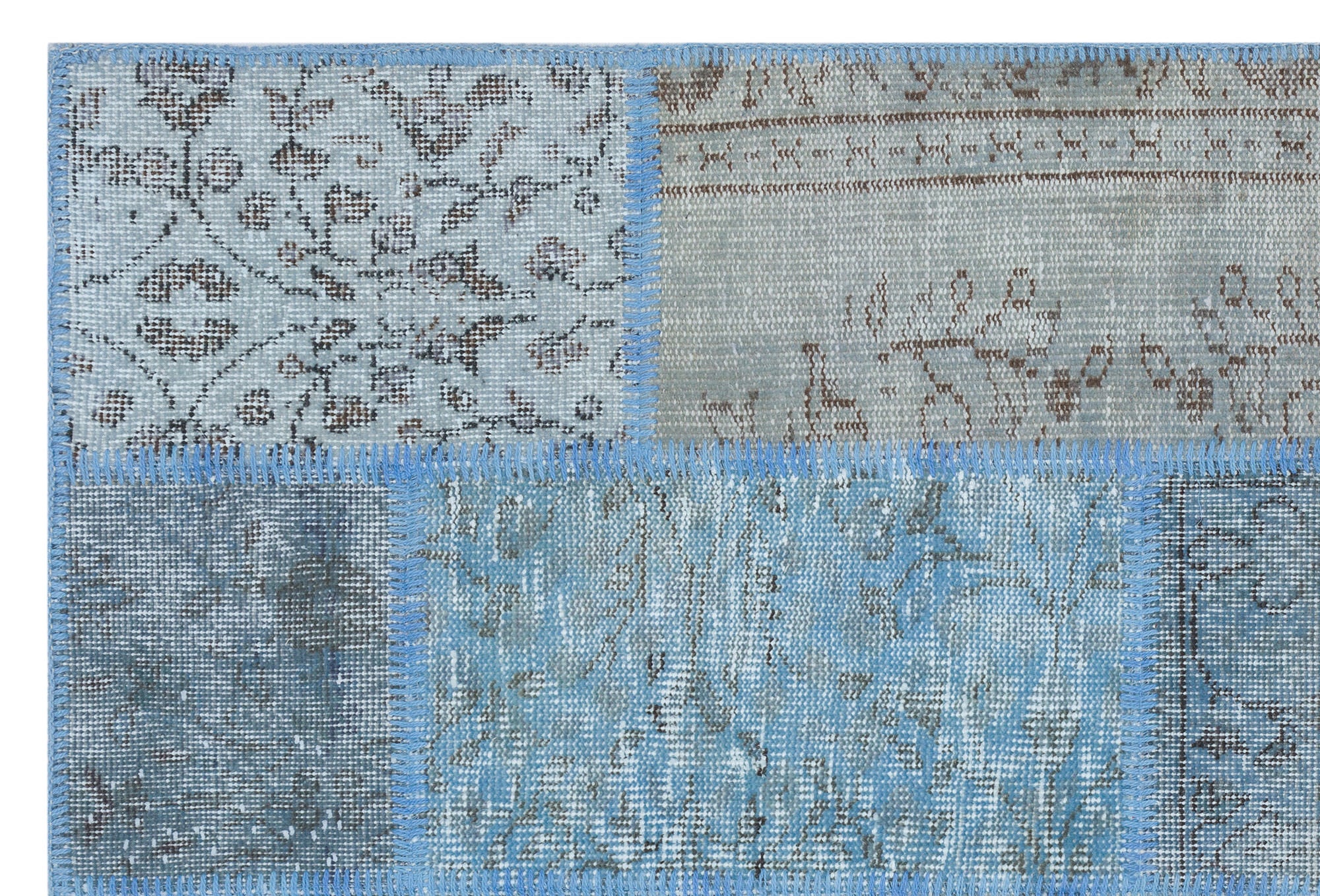 Blue Over Dyed Patchwork Unique Rug 3'11'' x 5'11'' ft 120 x 180 cm