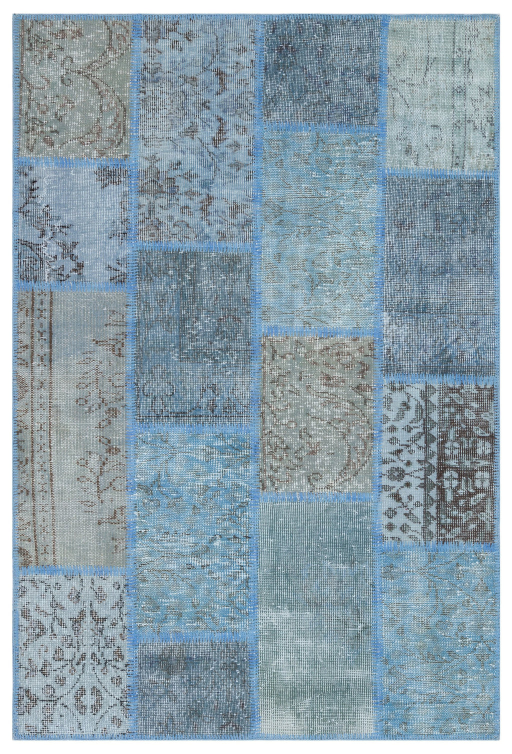 Blue Over Dyed Patchwork Unique Rug 3'11'' x 5'11'' ft 120 x 180 cm