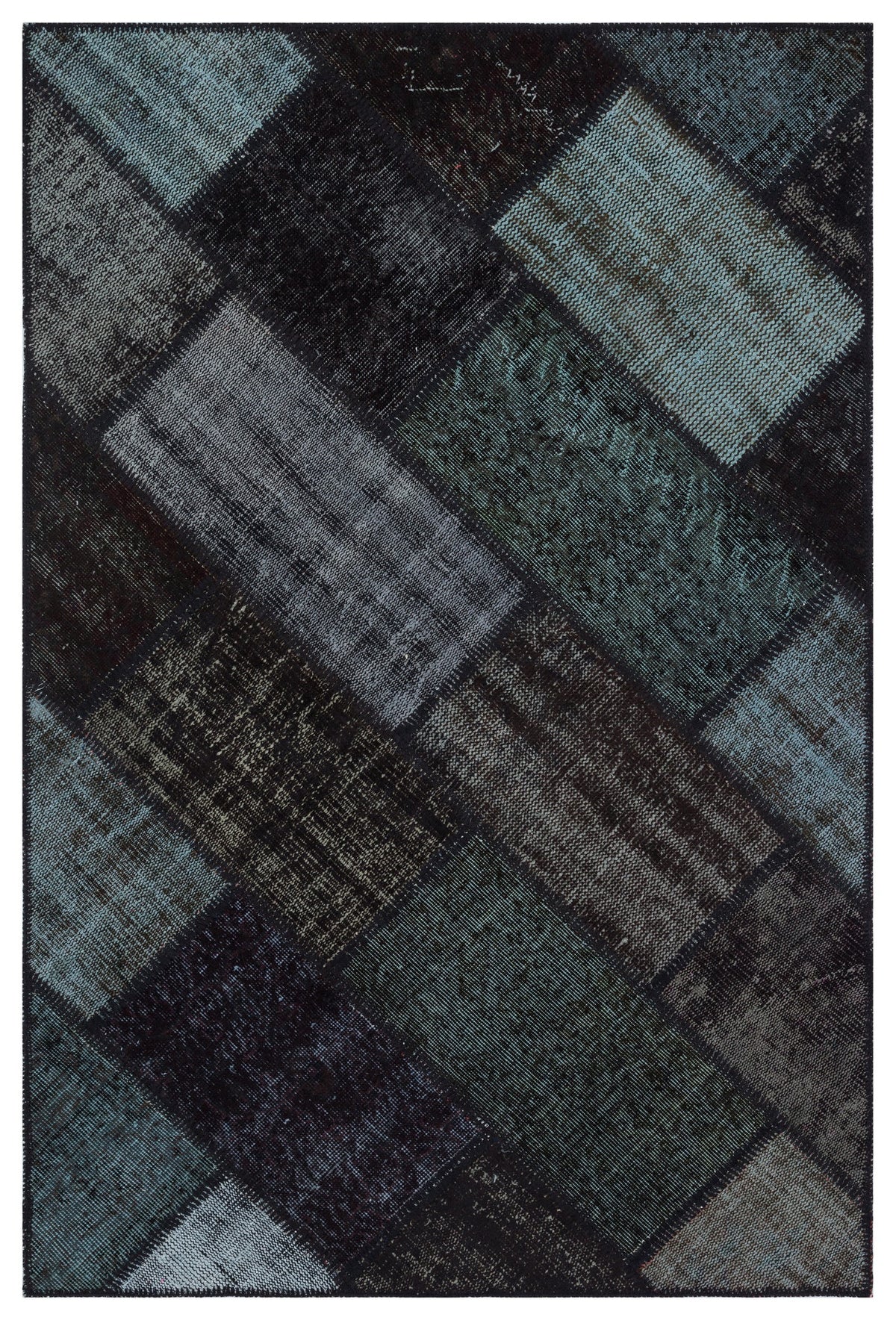 Black Over Dyed Patchwork Unique Rug 3&#39;11&#39;&#39; x 5&#39;11&#39;&#39; ft 120 x 180 cm