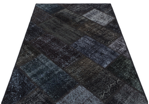 Black Over Dyed Patchwork Unique Rug 3'11'' x 5'11'' ft 120 x 180 cm