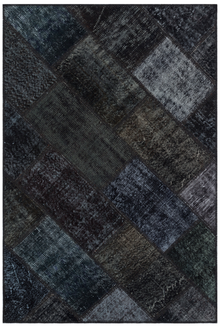 Black Over Dyed Patchwork Unique Rug 3&#39;11&#39;&#39; x 5&#39;11&#39;&#39; ft 120 x 180 cm