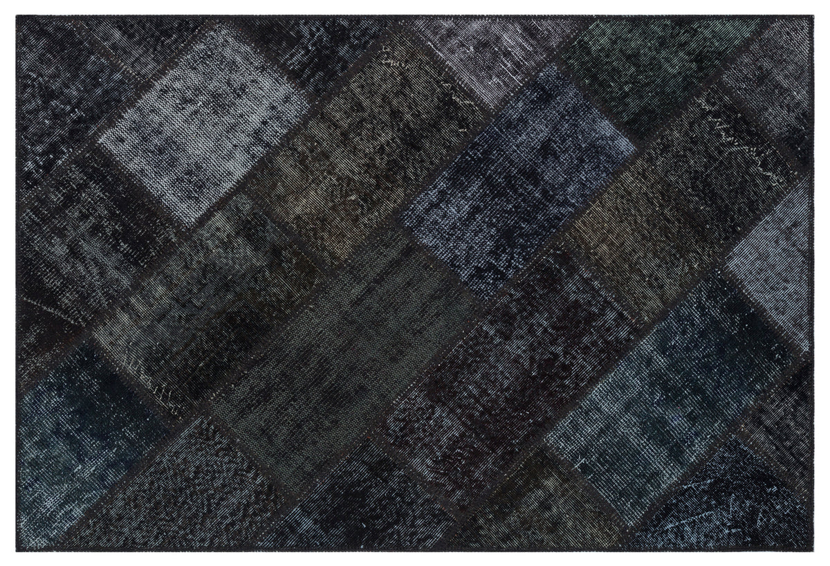 Black Over Dyed Patchwork Unique Rug 3&#39;11&#39;&#39; x 5&#39;11&#39;&#39; ft 120 x 180 cm