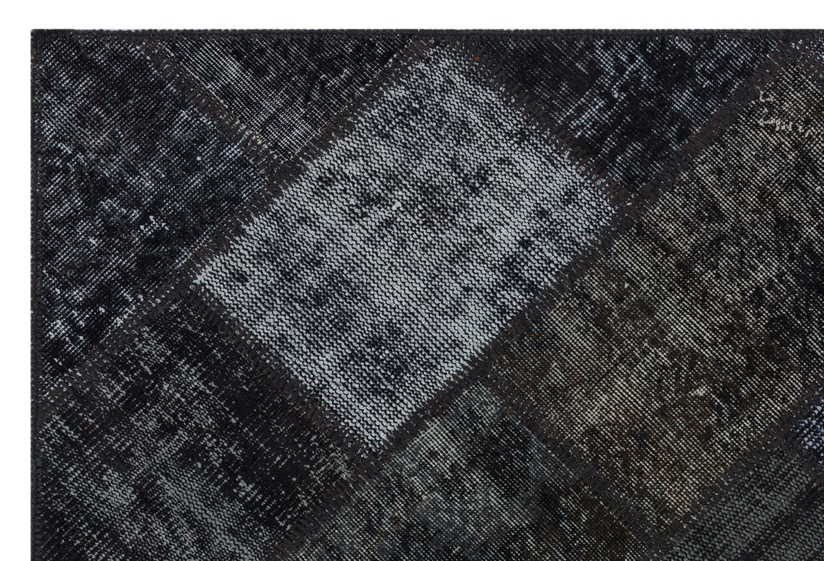 Black Over Dyed Patchwork Unique Rug 3&#39;11&#39;&#39; x 5&#39;11&#39;&#39; ft 120 x 180 cm