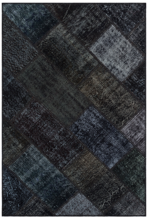 Black Over Dyed Patchwork Unique Rug 3'11'' x 5'11'' ft 120 x 180 cm