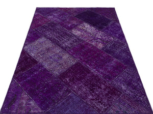 Purple Over Dyed Patchwork Unique Rug 3'11'' x 5'11'' ft 120 x 180 cm