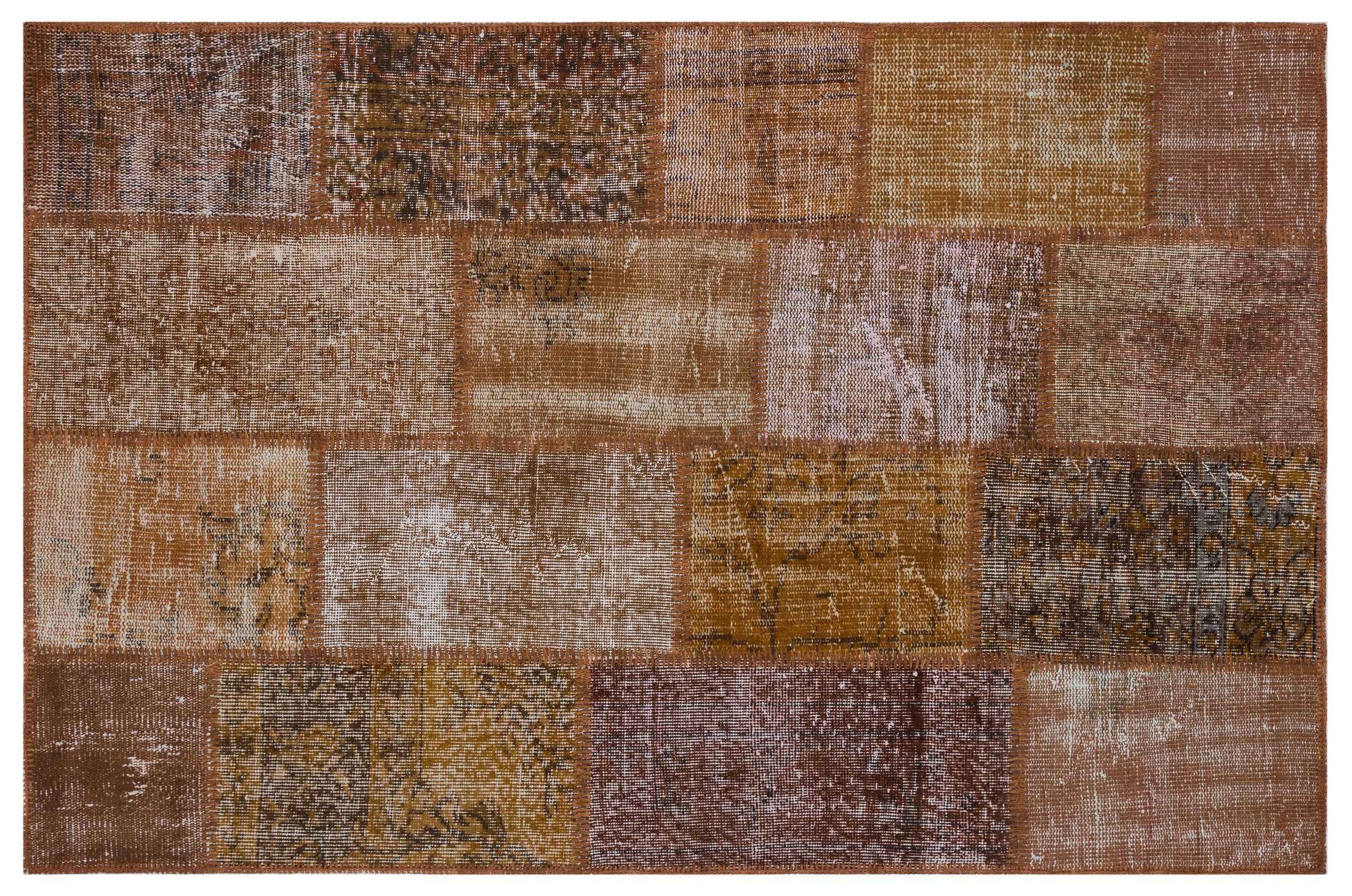 Brown Over Dyed Patchwork Unique Rug 3'11'' x 5'11'' ft 120 x 180 cm