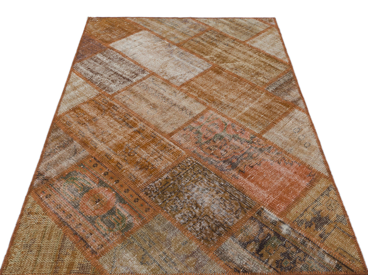 Brown Over Dyed Patchwork Unique Rug 3&#39;11&#39;&#39; x 5&#39;11&#39;&#39; ft 120 x 180 cm