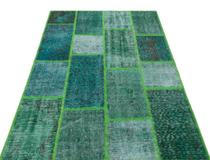 Green Over Dyed Patchwork Unique Rug 3'11'' x 5'11'' ft 120 x 180 cm