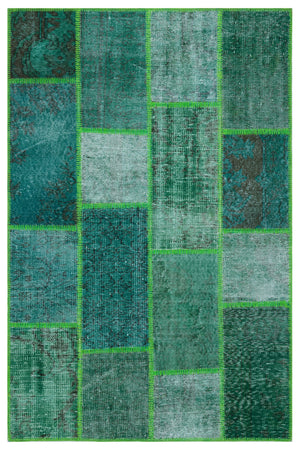 Green Over Dyed Patchwork Unique Rug 3'11'' x 5'11'' ft 120 x 180 cm