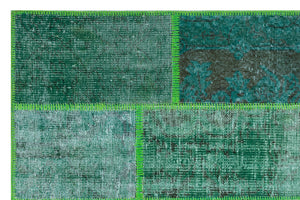 Green Over Dyed Patchwork Unique Rug 3'11'' x 5'11'' ft 120 x 180 cm