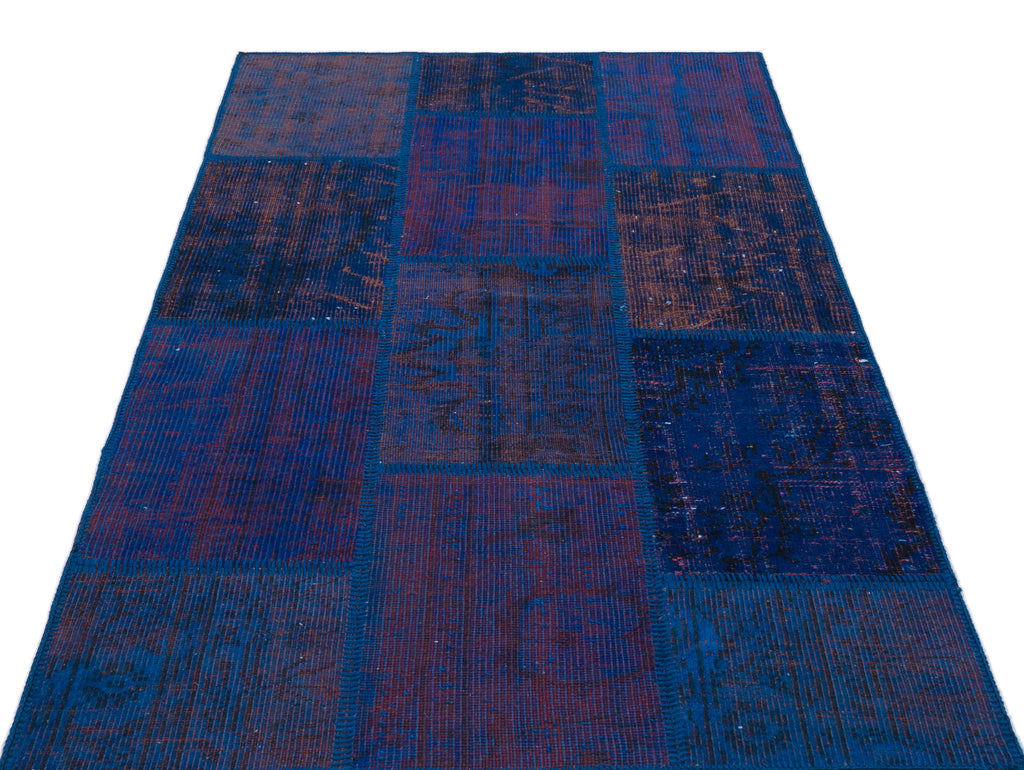 Blue Over Dyed Patchwork Unique Rug 3'11'' x 5'11'' ft 120 x 180 cm