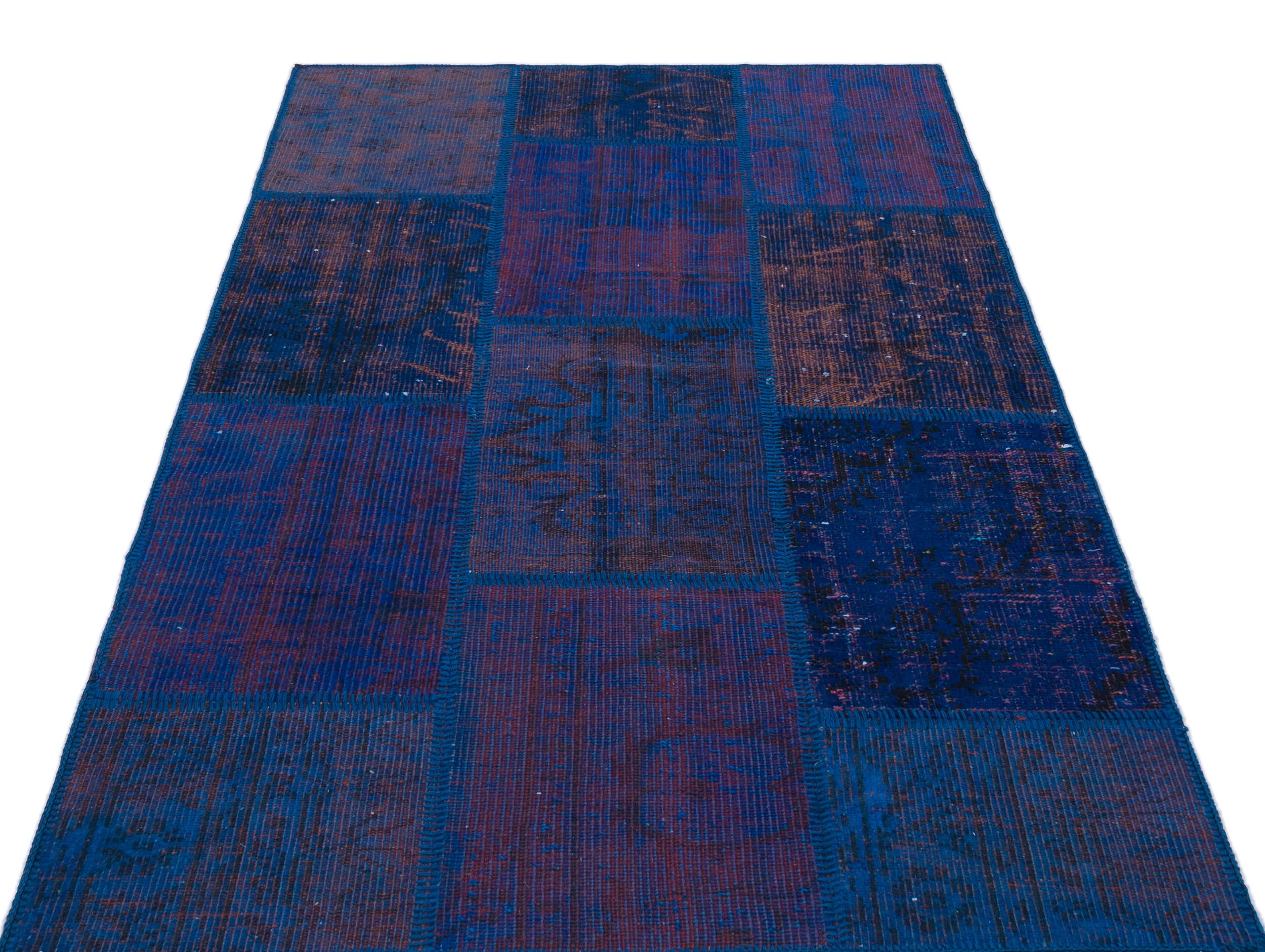 Blue Over Dyed Patchwork Unique Rug 3'11'' x 5'11'' ft 120 x 180 cm