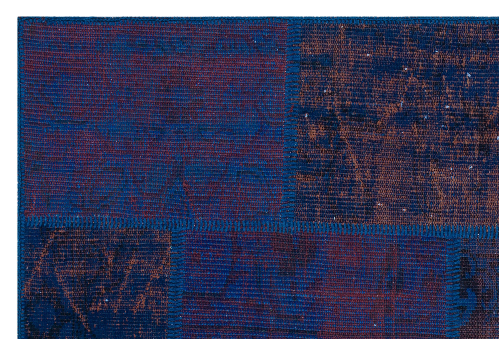 Blue Over Dyed Patchwork Unique Rug 3'11'' x 5'11'' ft 120 x 180 cm