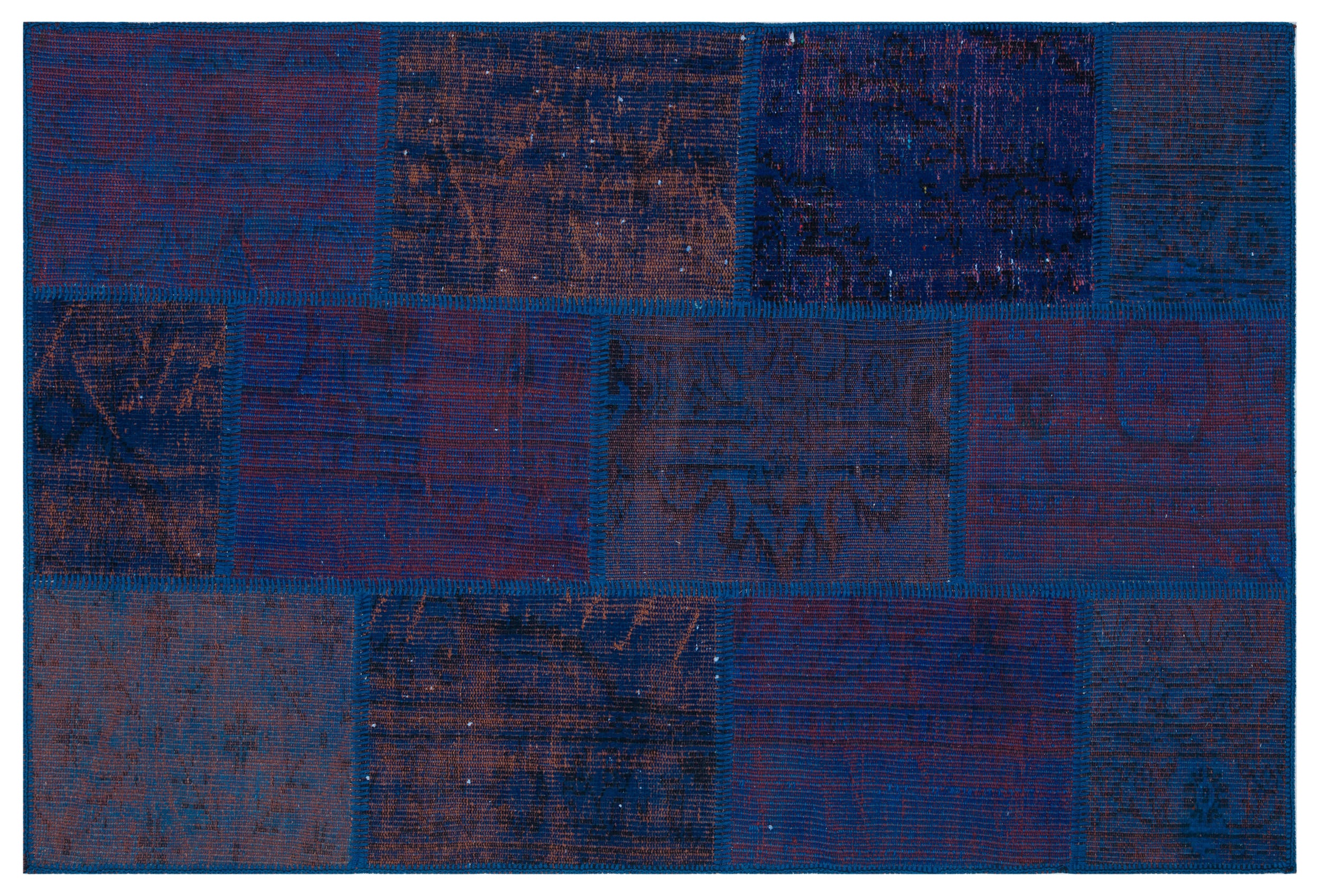Blue Over Dyed Patchwork Unique Rug 3'11'' x 5'11'' ft 120 x 180 cm