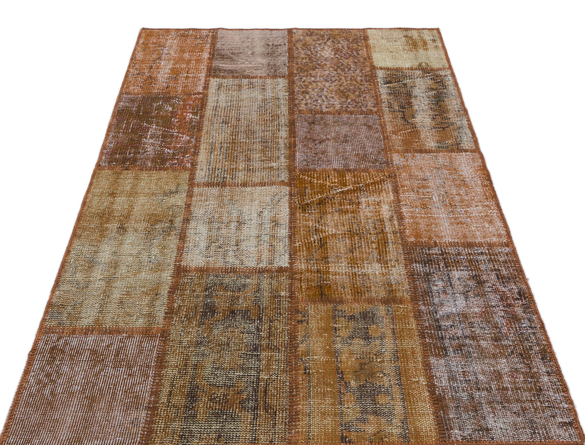 Brown Over Dyed Patchwork Unique Rug 3&#39;11&#39;&#39; x 5&#39;11&#39;&#39; ft 120 x 180 cm