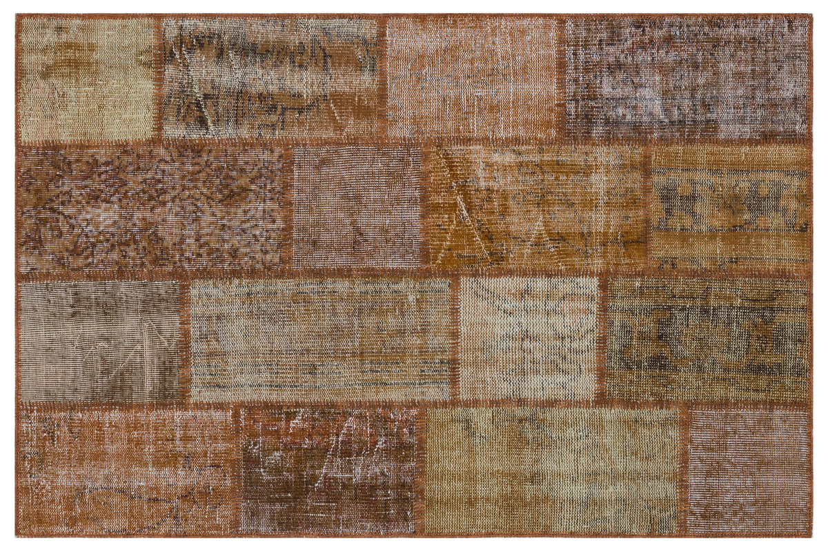 Brown Over Dyed Patchwork Unique Rug 3&#39;11&#39;&#39; x 5&#39;11&#39;&#39; ft 120 x 180 cm