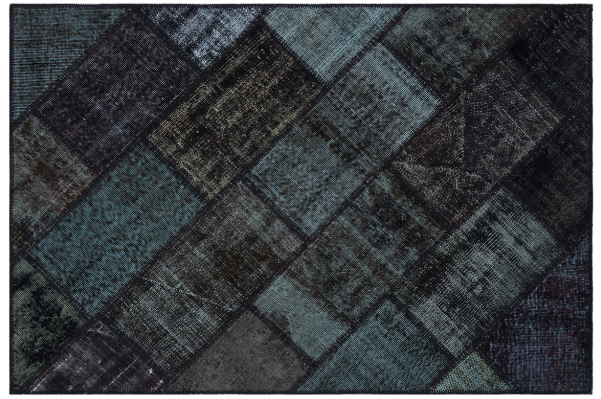 Black Over Dyed Patchwork Unique Rug 3&#39;11&#39;&#39; x 5&#39;11&#39;&#39; ft 120 x 180 cm