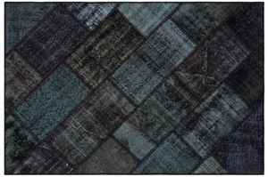 Black Over Dyed Patchwork Unique Rug 3'11'' x 5'11'' ft 120 x 180 cm