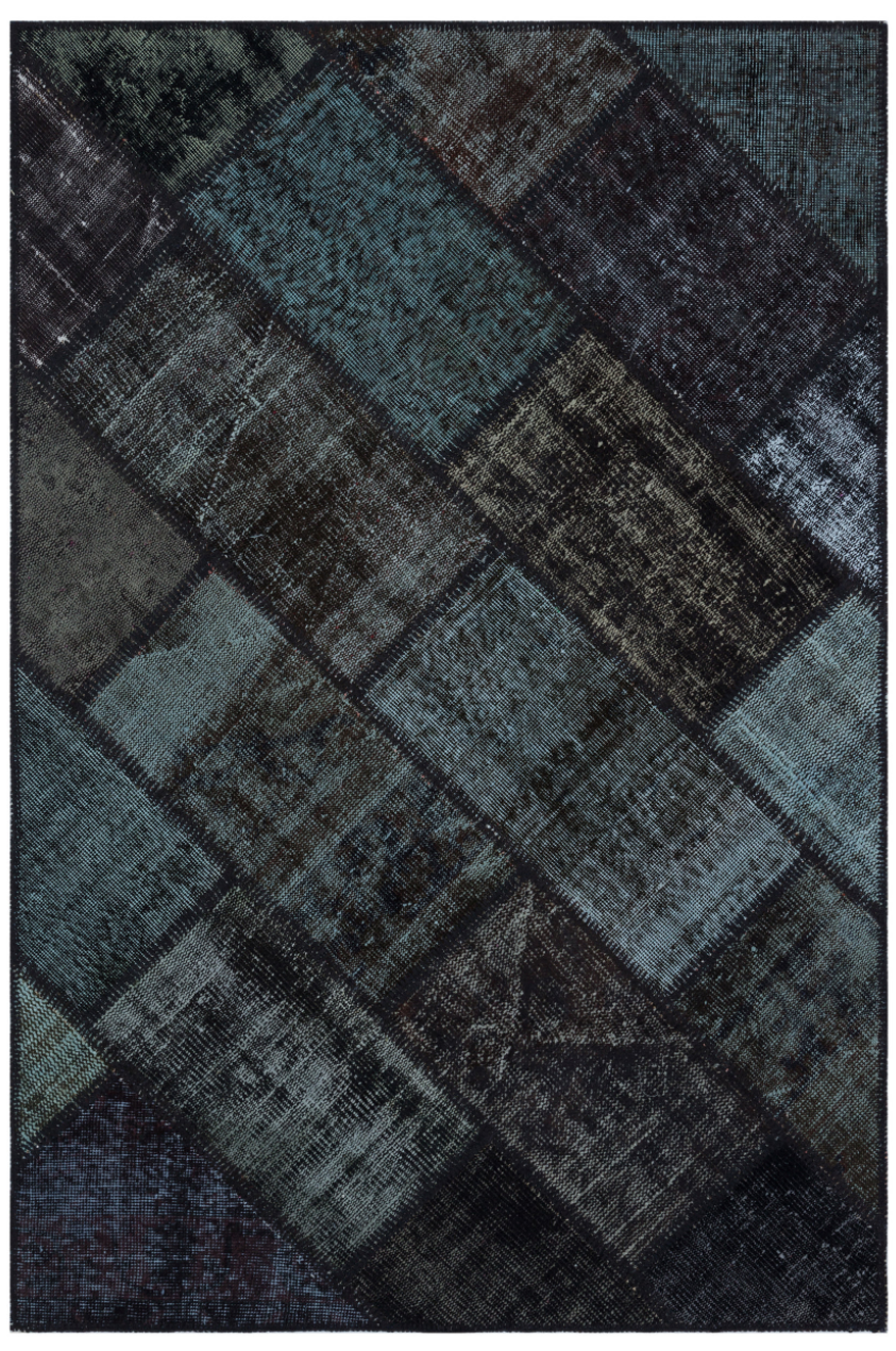 Black Over Dyed Patchwork Unique Rug 3&#39;11&#39;&#39; x 5&#39;11&#39;&#39; ft 120 x 180 cm
