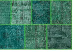 Green Over Dyed Patchwork Unique Rug 5'3'' x 7'7'' ft 160 x 230 cm