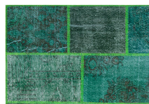 Green Over Dyed Patchwork Unique Rug 5'3'' x 7'7'' ft 160 x 230 cm