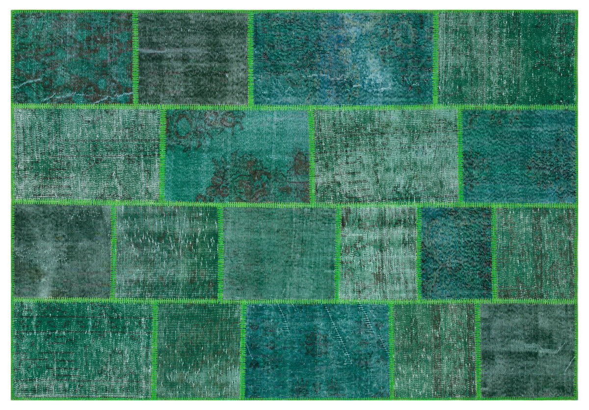 Green Over Dyed Patchwork Unique Rug 5&#39;3&#39;&#39; x 7&#39;7&#39;&#39; ft 160 x 230 cm