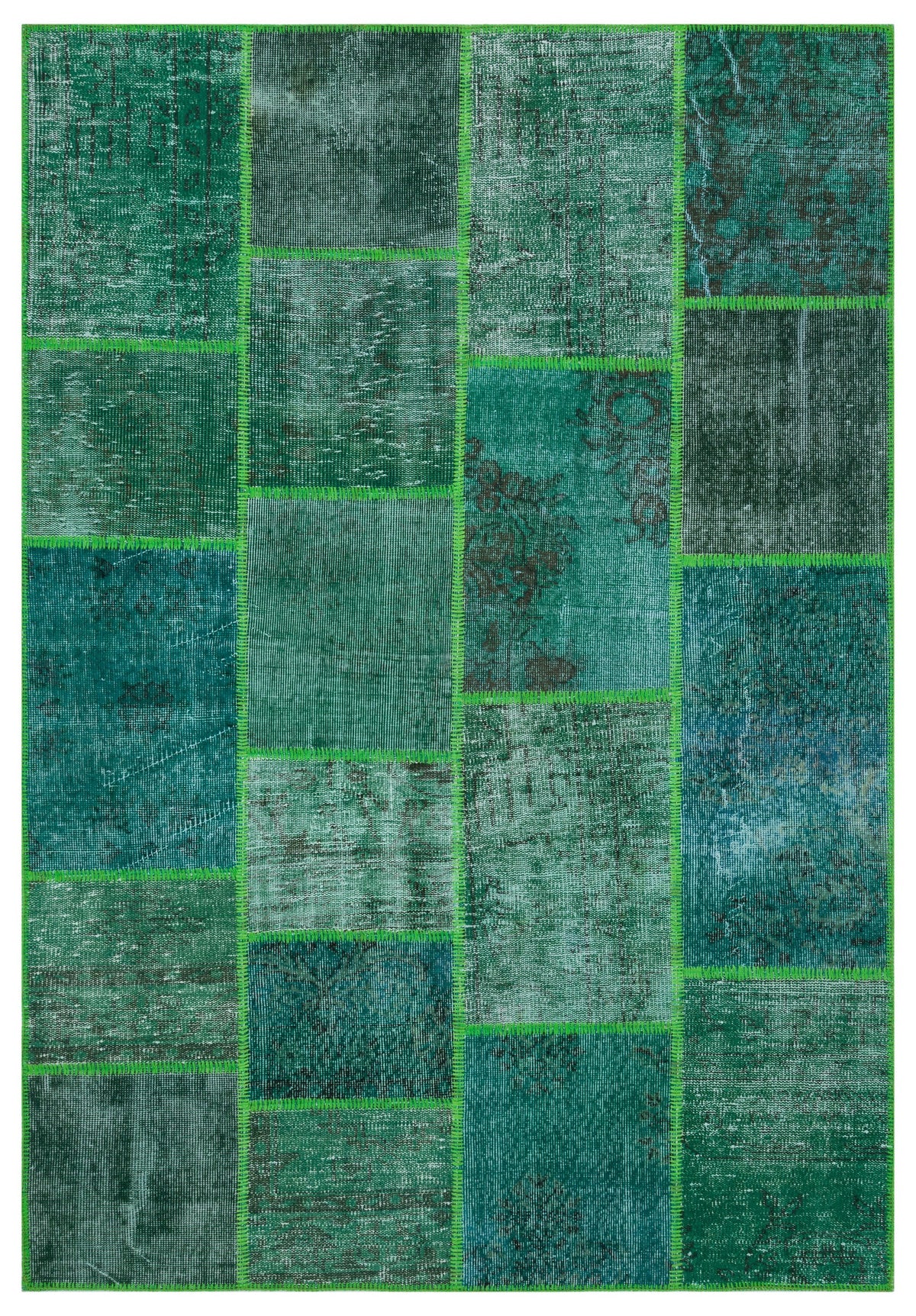 Green Over Dyed Patchwork Unique Rug 5&#39;3&#39;&#39; x 7&#39;7&#39;&#39; ft 160 x 230 cm