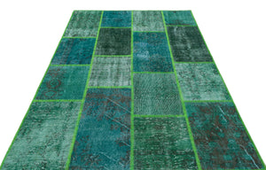 Green Over Dyed Patchwork Unique Rug 5'3'' x 7'7'' ft 160 x 230 cm