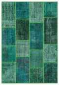 Green Over Dyed Patchwork Unique Rug 5'3'' x 7'7'' ft 160 x 230 cm