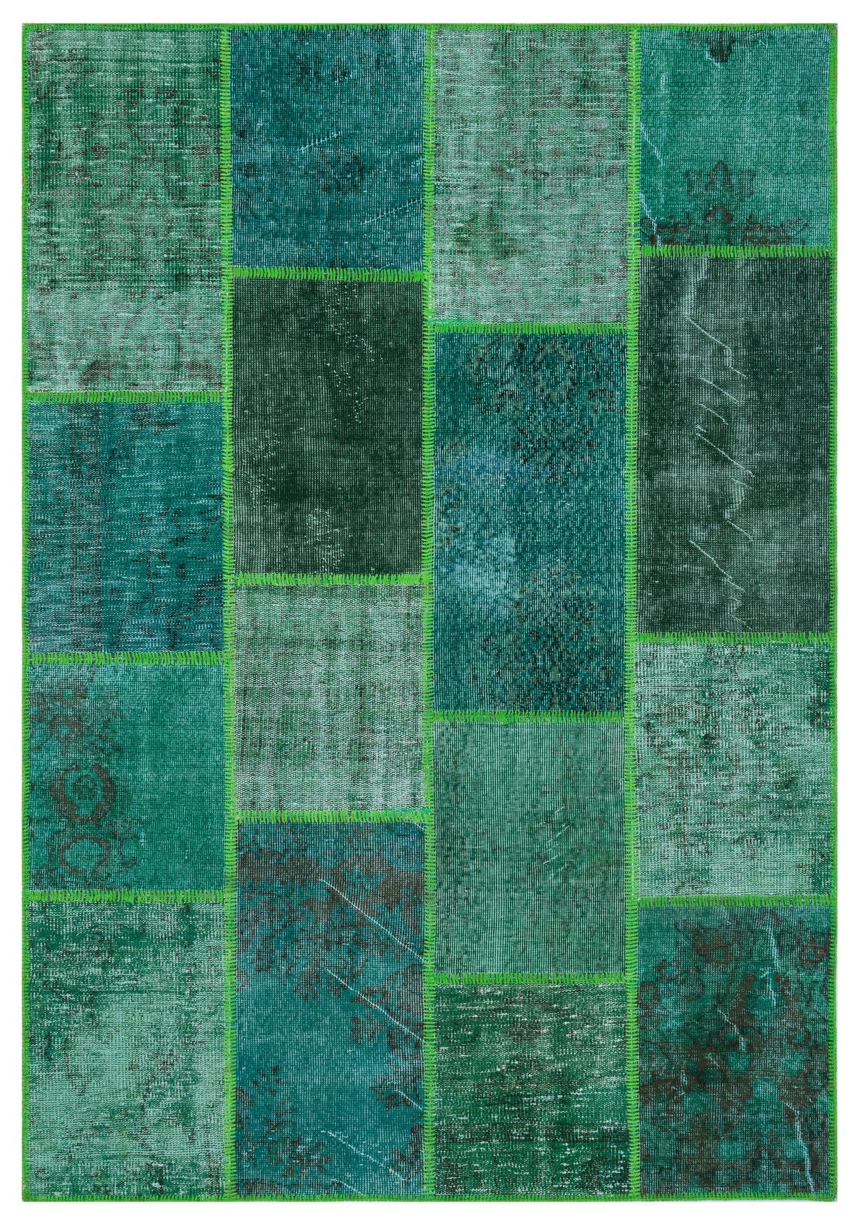 Green Over Dyed Patchwork Unique Rug 5&#39;3&#39;&#39; x 7&#39;7&#39;&#39; ft 160 x 230 cm