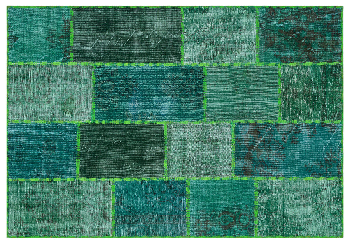 Green Over Dyed Patchwork Unique Rug 5&#39;3&#39;&#39; x 7&#39;7&#39;&#39; ft 160 x 230 cm