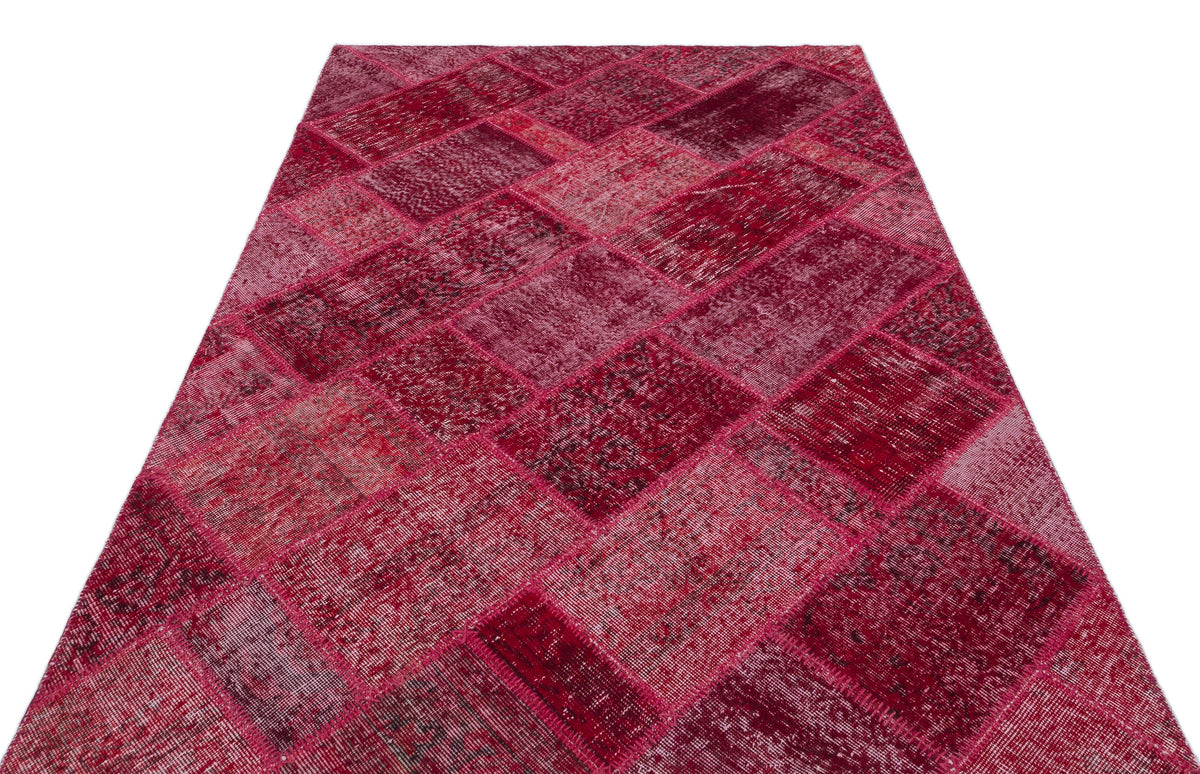 Red Over Dyed Patchwork Unique Rug 5&#39;3&#39;&#39; x 7&#39;7&#39;&#39; ft 160 x 230 cm