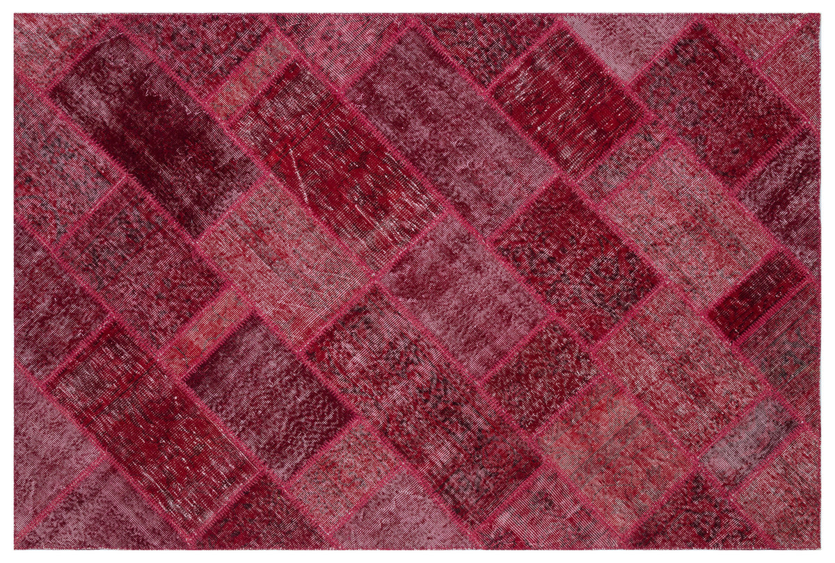 Red Over Dyed Patchwork Unique Rug 5&#39;3&#39;&#39; x 7&#39;7&#39;&#39; ft 160 x 230 cm