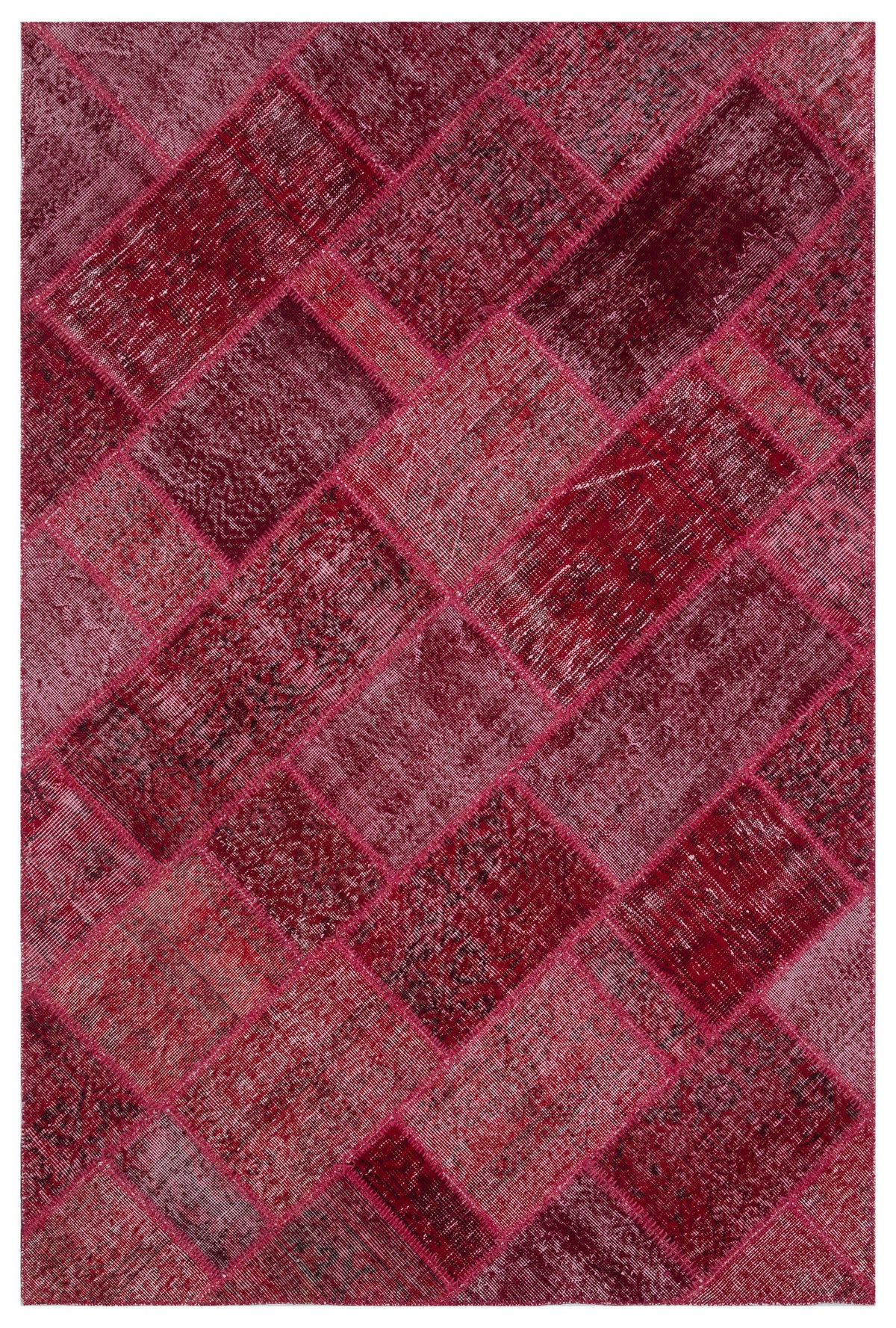 Red Over Dyed Patchwork Unique Rug 5&#39;3&#39;&#39; x 7&#39;7&#39;&#39; ft 160 x 230 cm