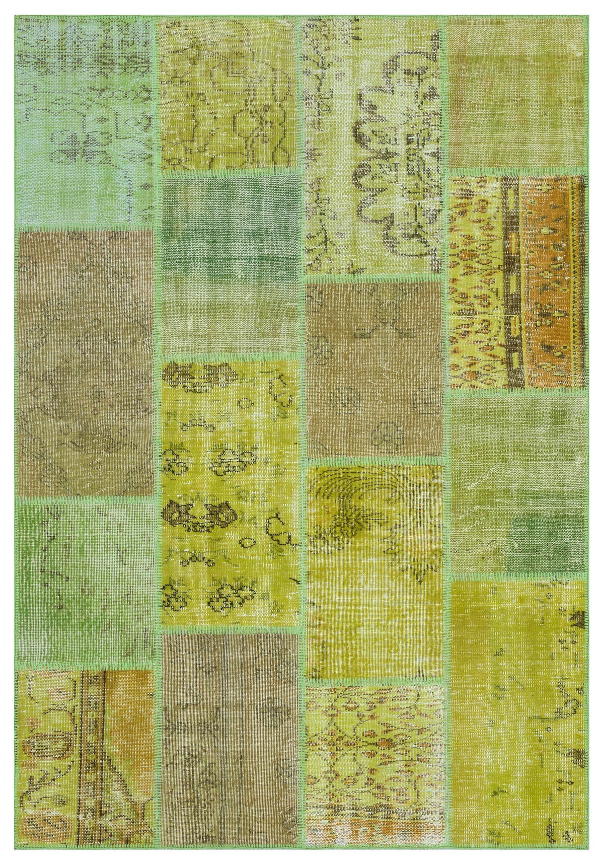 Green Over Dyed Patchwork Unique Rug 5&#39;3&#39;&#39; x 7&#39;7&#39;&#39; ft 160 x 230 cm