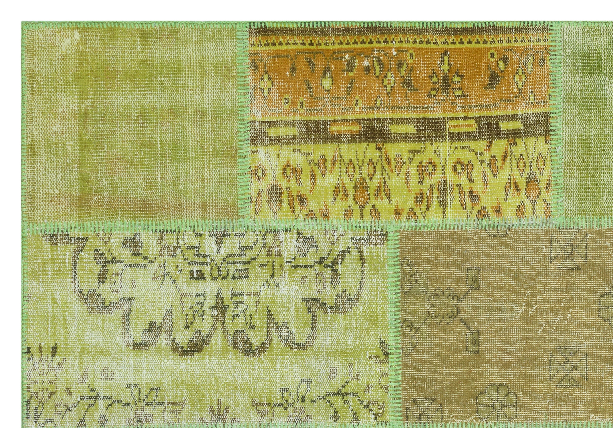 Green Over Dyed Patchwork Unique Rug 5'3'' x 7'7'' ft 160 x 230 cm