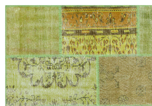 Green Over Dyed Patchwork Unique Rug 5'3'' x 7'7'' ft 160 x 230 cm