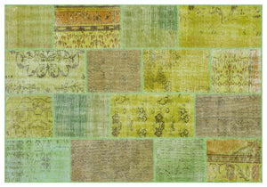 Green Over Dyed Patchwork Unique Rug 5'3'' x 7'7'' ft 160 x 230 cm