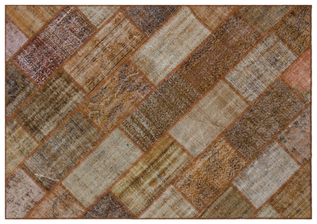 Brown Over Dyed Patchwork Unique Rug 5&#39;3&#39;&#39; x 7&#39;7&#39;&#39; ft 160 x 230 cm