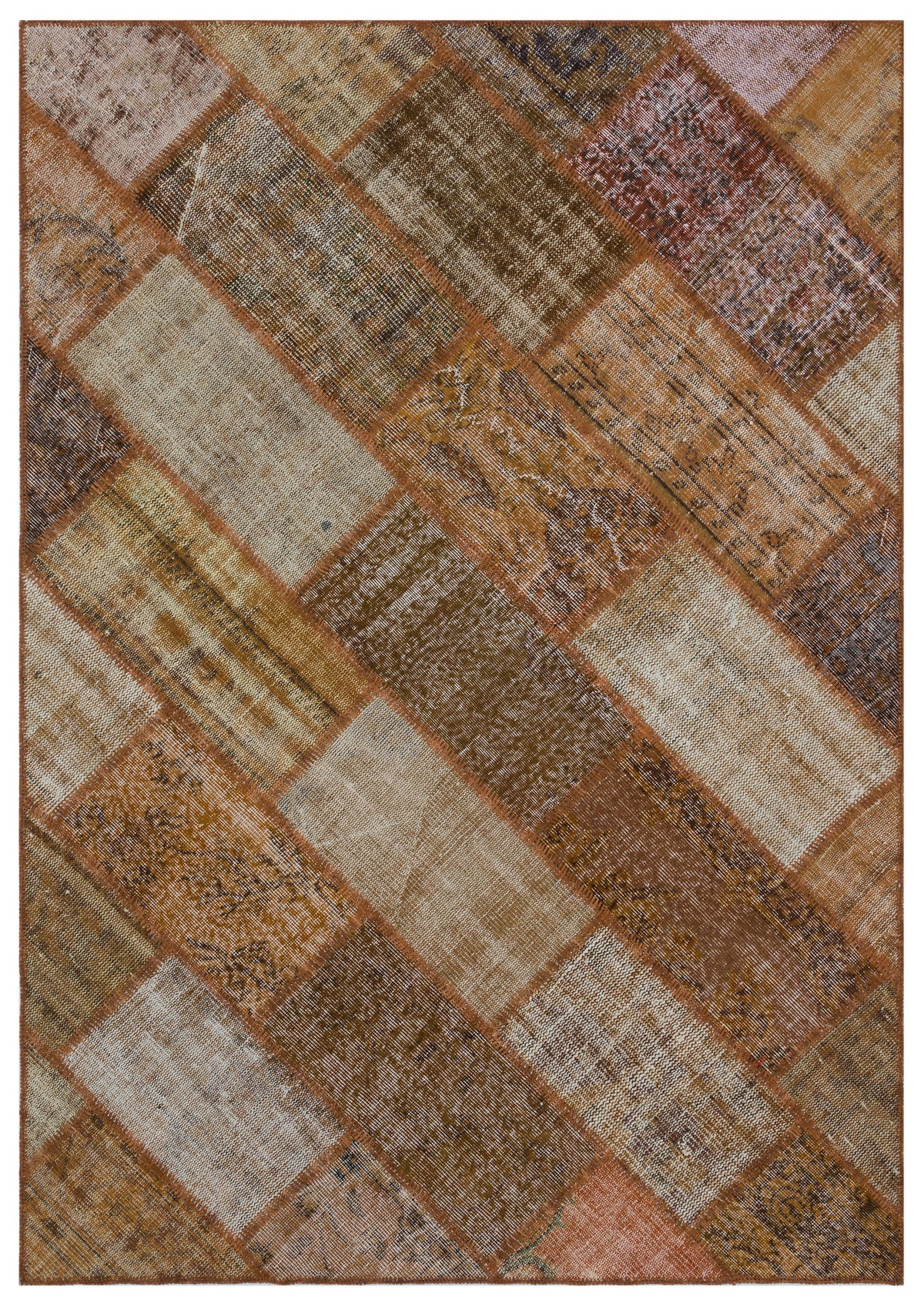 Brown Over Dyed Patchwork Unique Rug 5&#39;3&#39;&#39; x 7&#39;7&#39;&#39; ft 160 x 230 cm