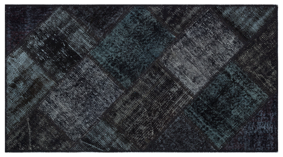 Black Over Dyed Patchwork Unique Rug 2&#39;7&#39;&#39; x 4&#39;11&#39;&#39; ft 80 x 150 cm