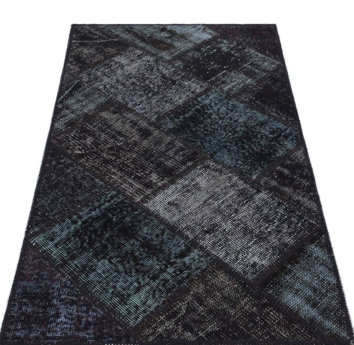 Black Over Dyed Patchwork Unique Rug 2&#39;7&#39;&#39; x 4&#39;11&#39;&#39; ft 80 x 150 cm
